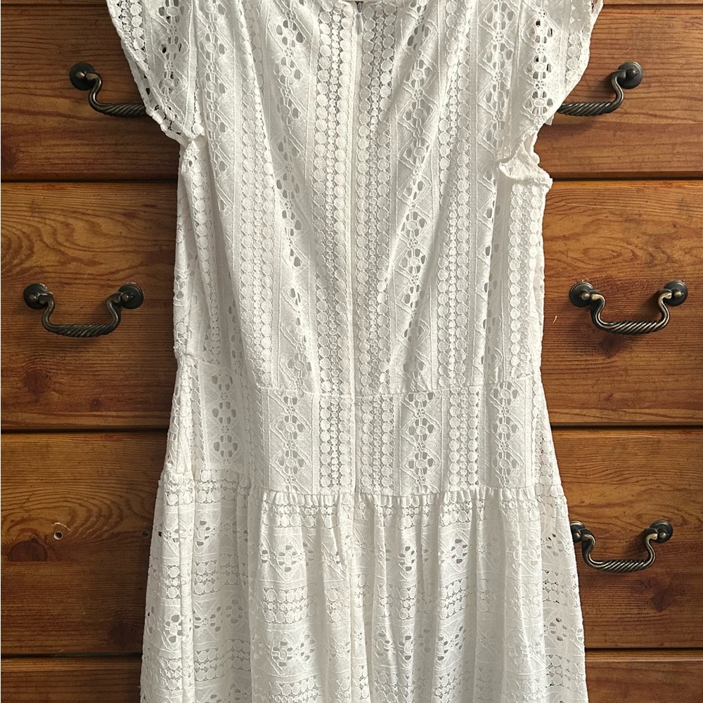 LOFT White Embellished Tiered Midi Sundress NWT - Picture 3 of 7